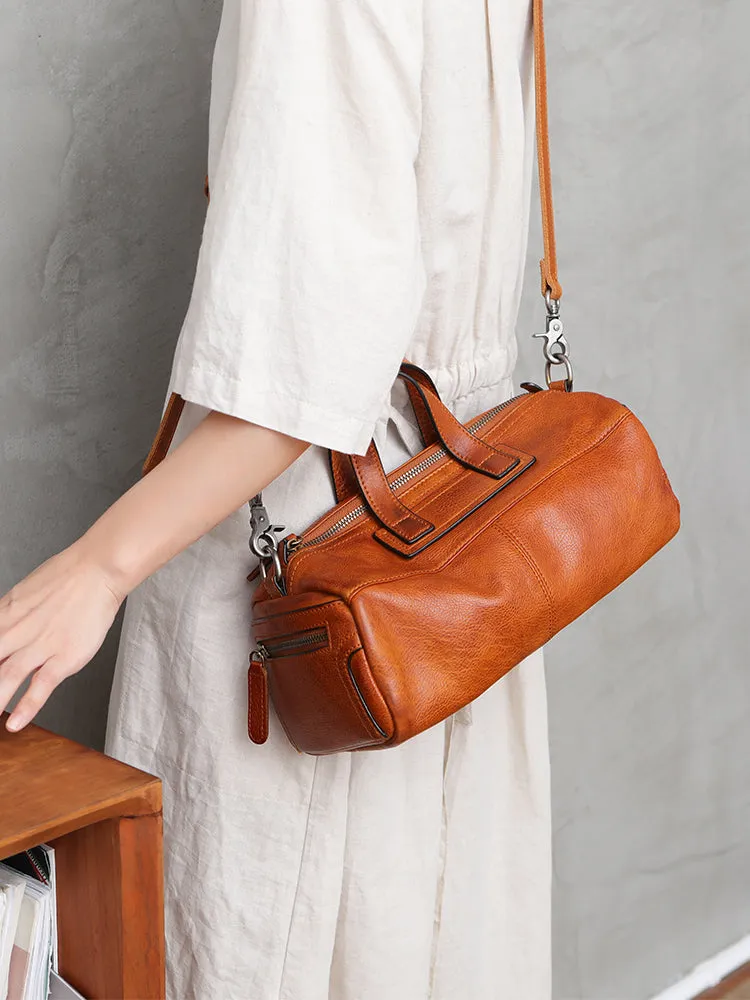 Unique Womens Leather Red Brown Box Handbag Shoulder Bag Cube Crossbody Purse For Women