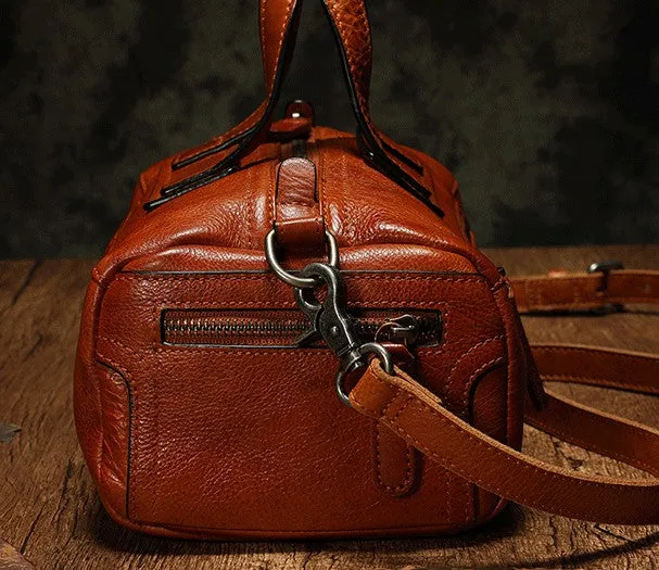 Unique Womens Leather Red Brown Box Handbag Shoulder Bag Cube Crossbody Purse For Women