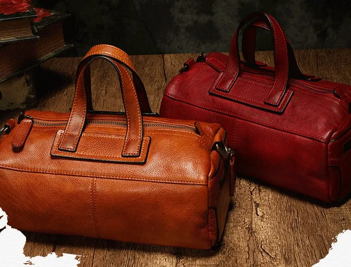 Unique Womens Leather Red Brown Box Handbag Shoulder Bag Cube Crossbody Purse For Women