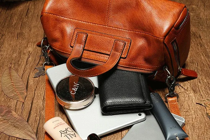 Unique Womens Leather Red Brown Box Handbag Shoulder Bag Cube Crossbody Purse For Women