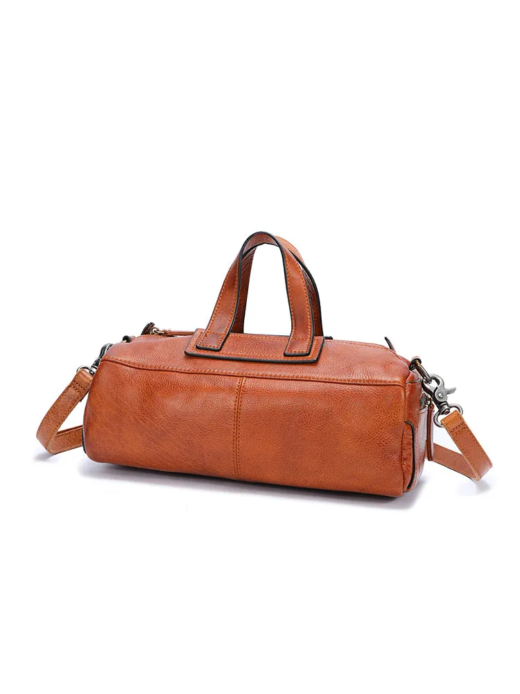 Unique Womens Leather Red Brown Box Handbag Shoulder Bag Cube Crossbody Purse For Women