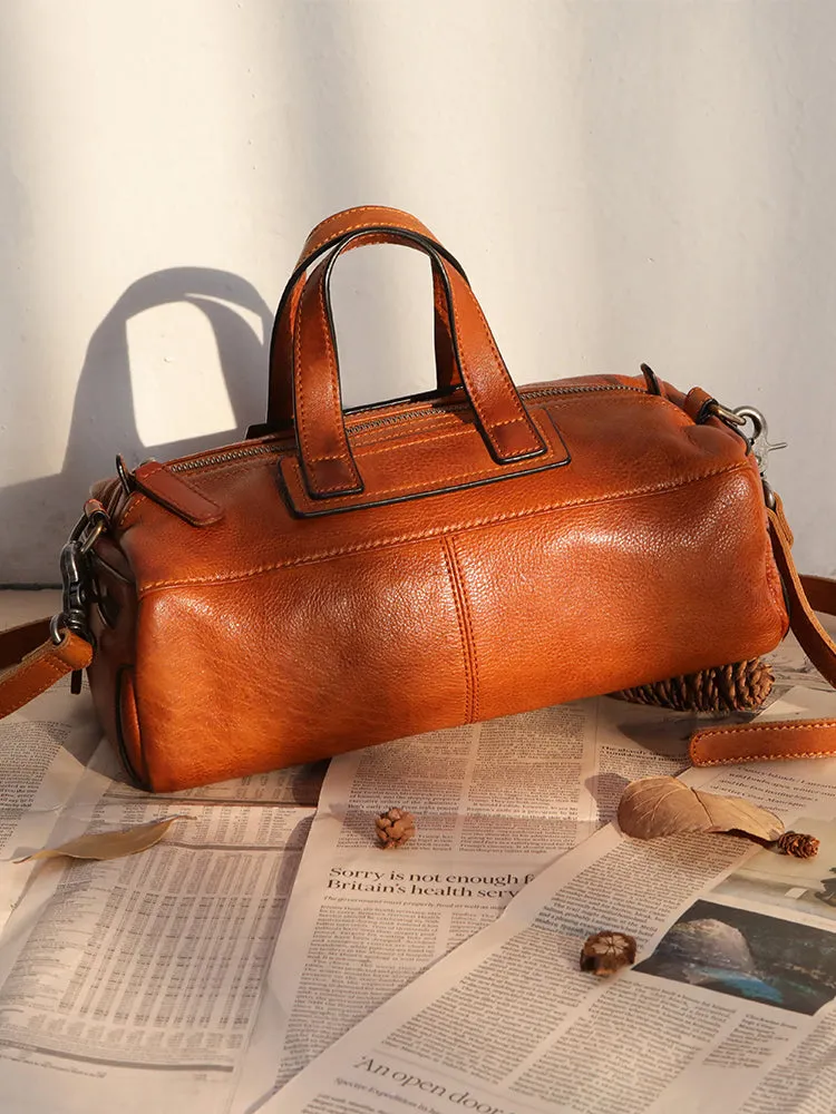 Unique Womens Leather Red Brown Box Handbag Shoulder Bag Cube Crossbody Purse For Women