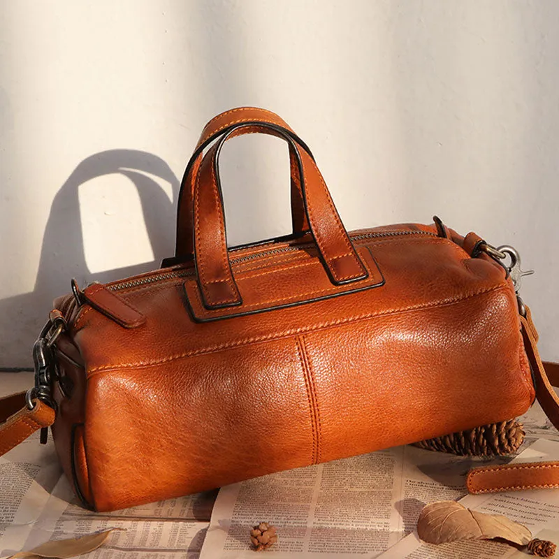 Unique Womens Leather Red Brown Box Handbag Shoulder Bag Cube Crossbody Purse For Women