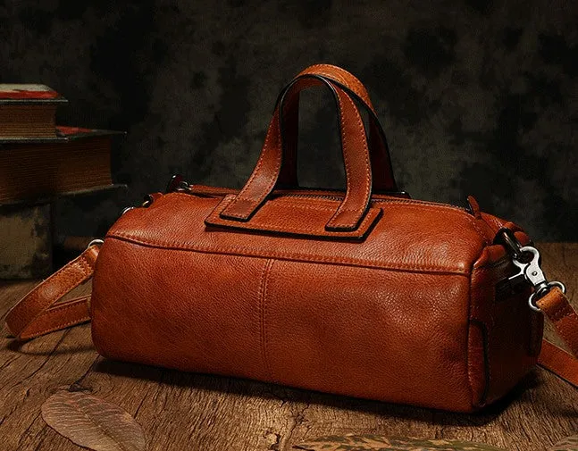 Unique Womens Leather Red Brown Box Handbag Shoulder Bag Cube Crossbody Purse For Women