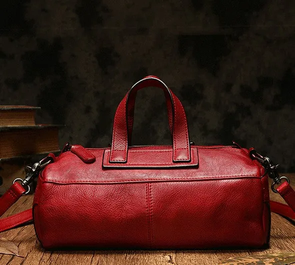 Unique Womens Leather Red Brown Box Handbag Shoulder Bag Cube Crossbody Purse For Women