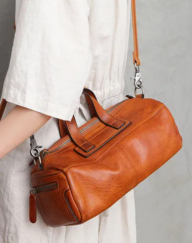Unique Womens Leather Red Brown Box Handbag Shoulder Bag Cube Crossbody Purse For Women