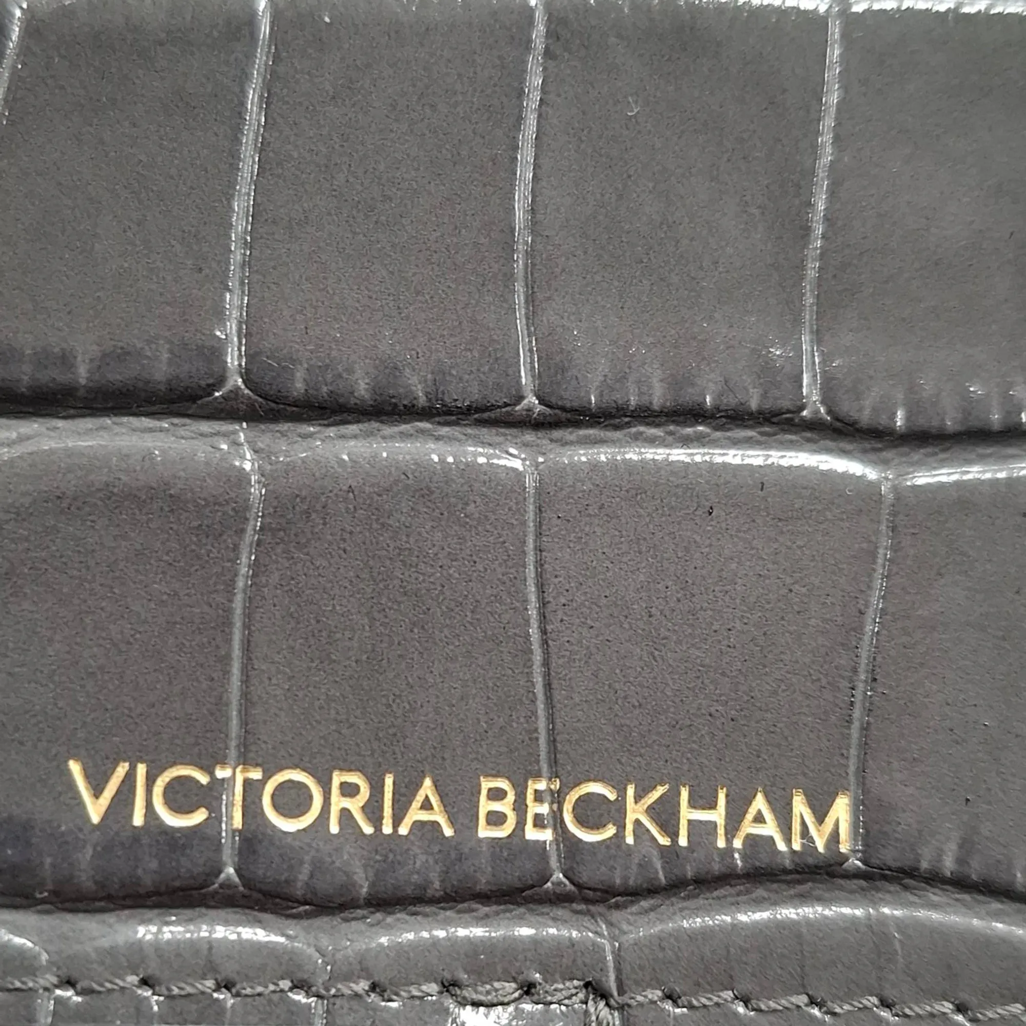 Victoria Beckham Croc-Effect Clutch Bag in Grey Leather