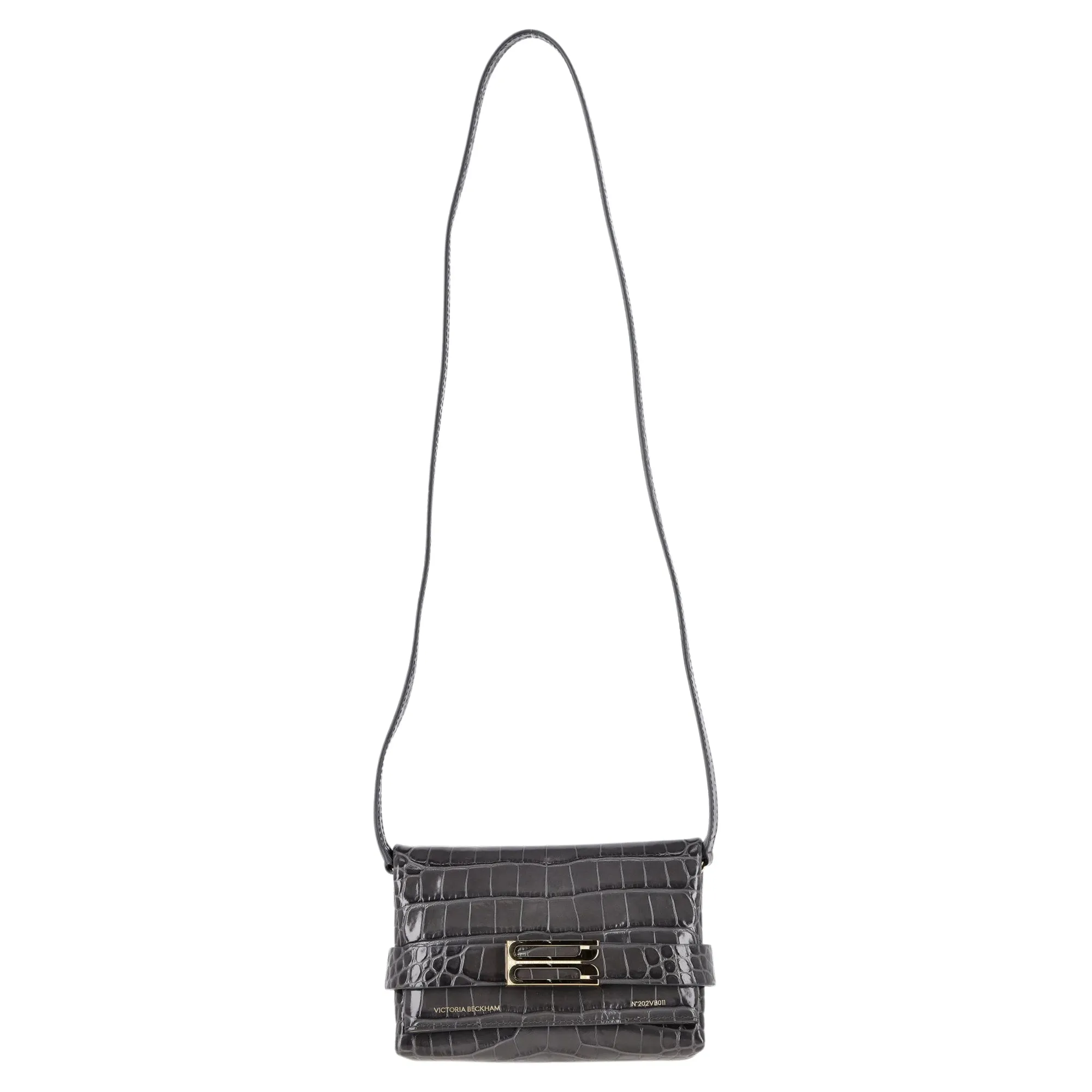 Victoria Beckham Croc-Effect Clutch Bag in Grey Leather