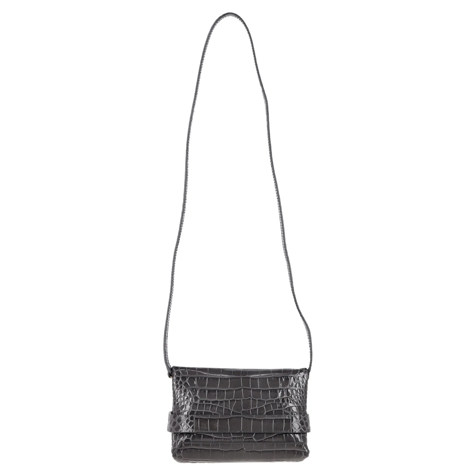 Victoria Beckham Croc-Effect Clutch Bag in Grey Leather