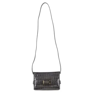 Victoria Beckham Croc-Effect Clutch Bag in Grey Leather