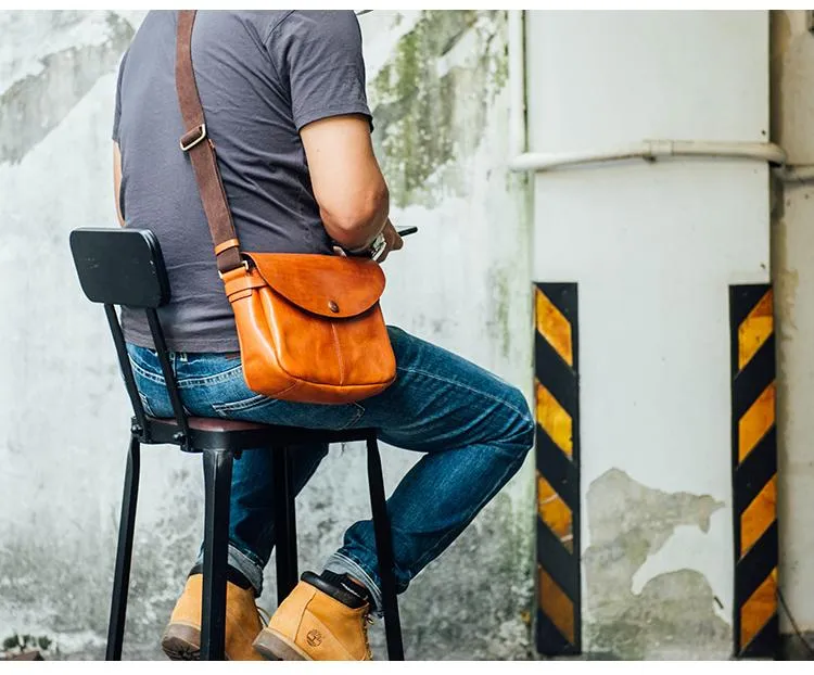Vintage Black Leather Men Small Brown Side Bag Black Messenger Bags Courier Bag For Men