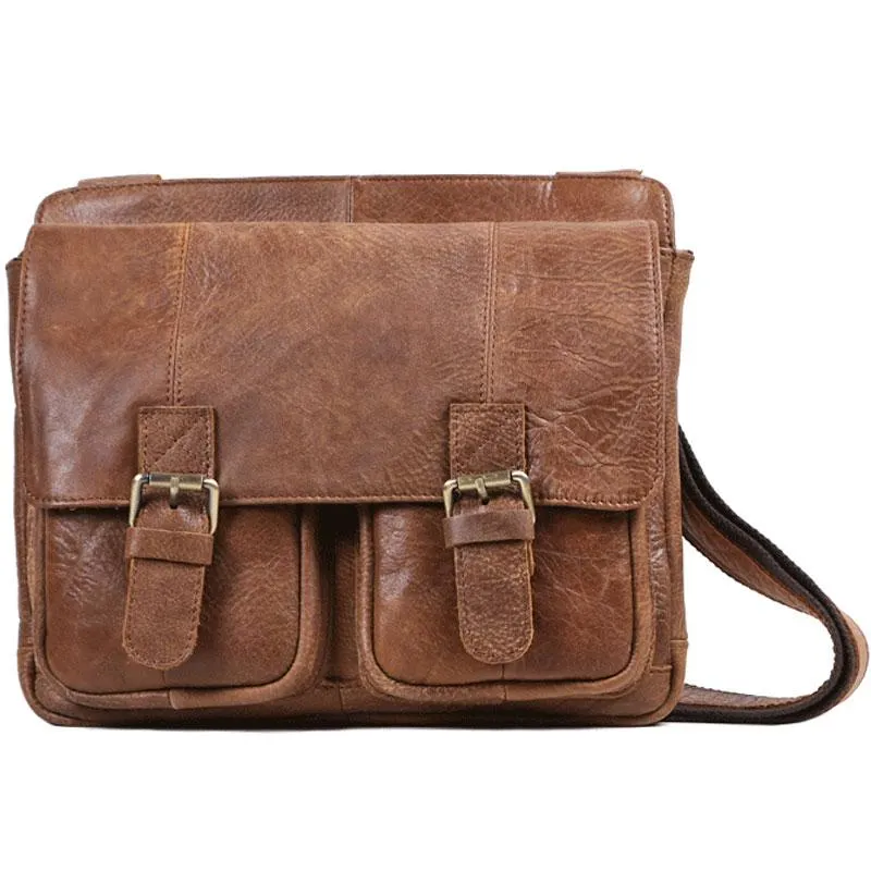 Vintage Brown Cool Leather Mens Messenger Bag Shoulder Bags for Men