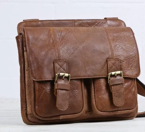 Vintage Brown Cool Leather Mens Messenger Bag Shoulder Bags for Men