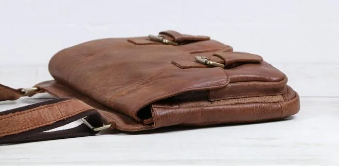 Vintage Brown Cool Leather Mens Messenger Bag Shoulder Bags for Men