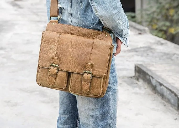 Vintage Brown Cool Leather Mens Messenger Bag Shoulder Bags for Men