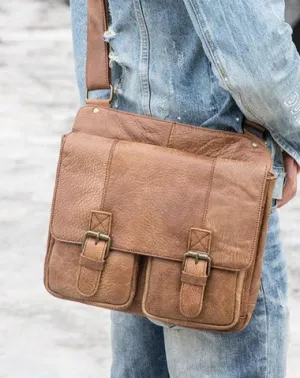 Vintage Brown Cool Leather Mens Messenger Bag Shoulder Bags for Men
