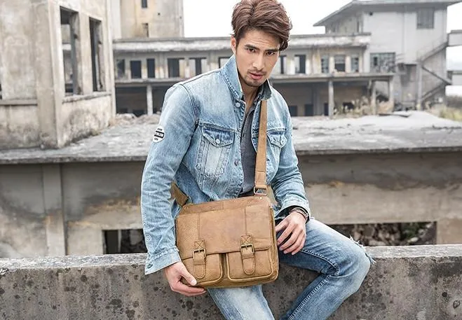 Vintage Brown Cool Leather Mens Messenger Bag Shoulder Bags for Men