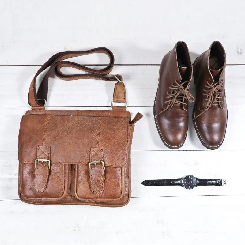 Vintage Brown Cool Leather Mens Messenger Bag Shoulder Bags for Men