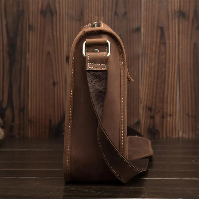 Vintage Brown Leather Men's Side Bag Coffee Courier Bag Messenger Bag For Men
