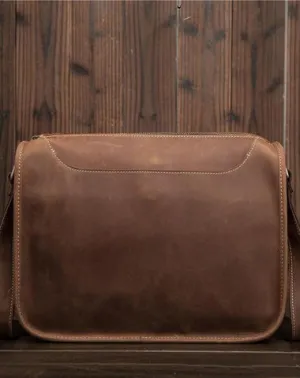 Vintage Brown Leather Men's Side Bag Coffee Courier Bag Messenger Bag For Men