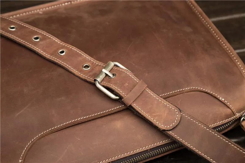 Vintage Brown Leather Men's Side Bag Coffee Courier Bag Messenger Bag For Men