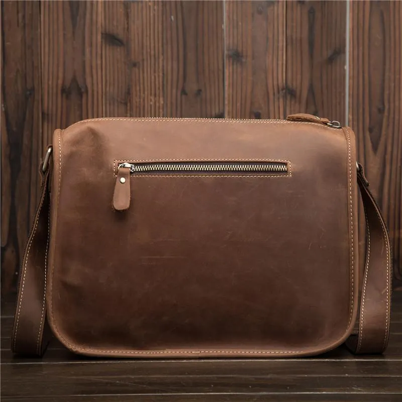 Vintage Brown Leather Men's Side Bag Coffee Courier Bag Messenger Bag For Men