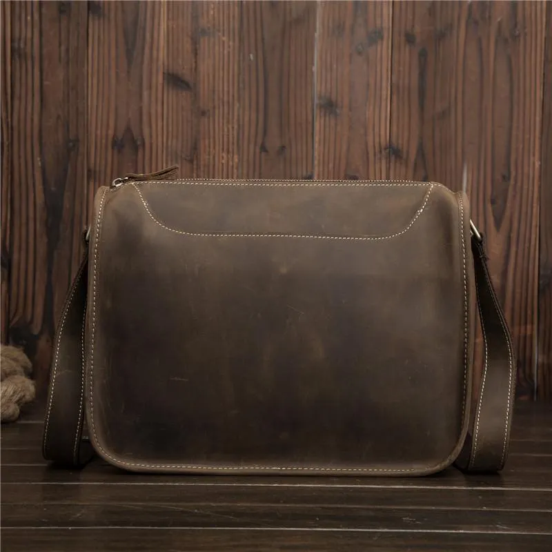 Vintage Brown Leather Men's Side Bag Coffee Courier Bag Messenger Bag For Men