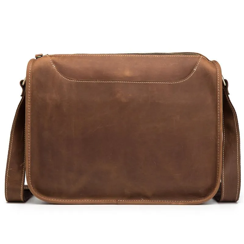 Vintage Brown Leather Men's Side Bag Coffee Courier Bag Messenger Bag For Men