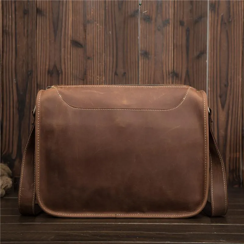 Vintage Brown Leather Men's Side Bag Coffee Courier Bag Messenger Bag For Men