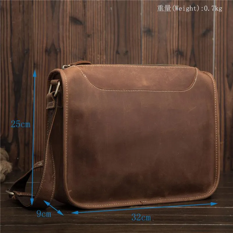 Vintage Brown Leather Men's Side Bag Coffee Courier Bag Messenger Bag For Men