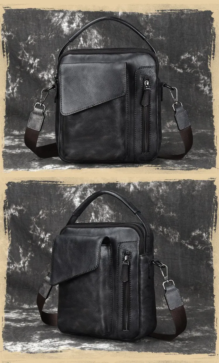 Vintage Brown Leather Men's Small Side Bag Vertical Business Messenger Bag Courier Bag For Men