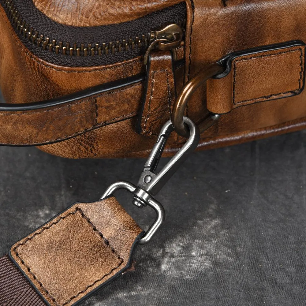 Vintage Brown Leather Men's Small Side Bag Vertical Business Messenger Bag Courier Bag For Men