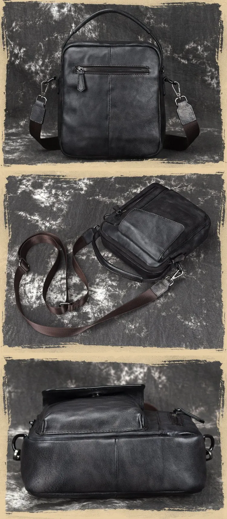 Vintage Brown Leather Men's Small Side Bag Vertical Business Messenger Bag Courier Bag For Men