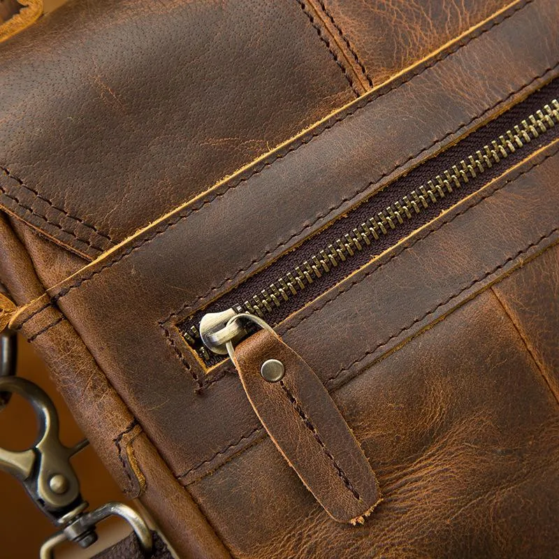 Vintage Brown Leather Mens Small Vertical Side Bags Courier Bag Messenger Bag For Men