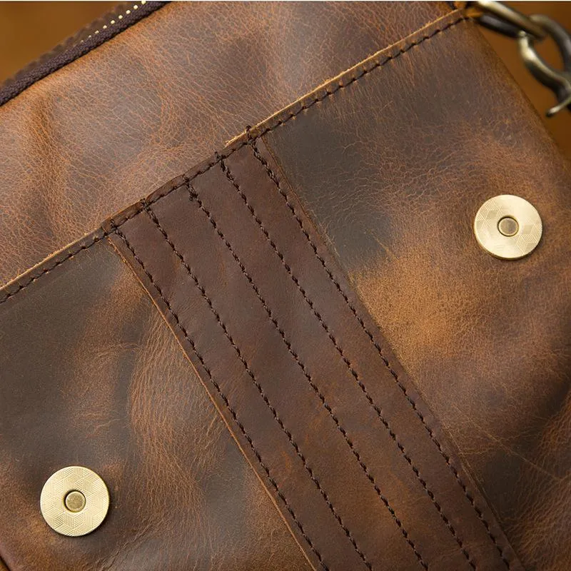 Vintage Brown Leather Mens Small Vertical Side Bags Courier Bag Messenger Bag For Men