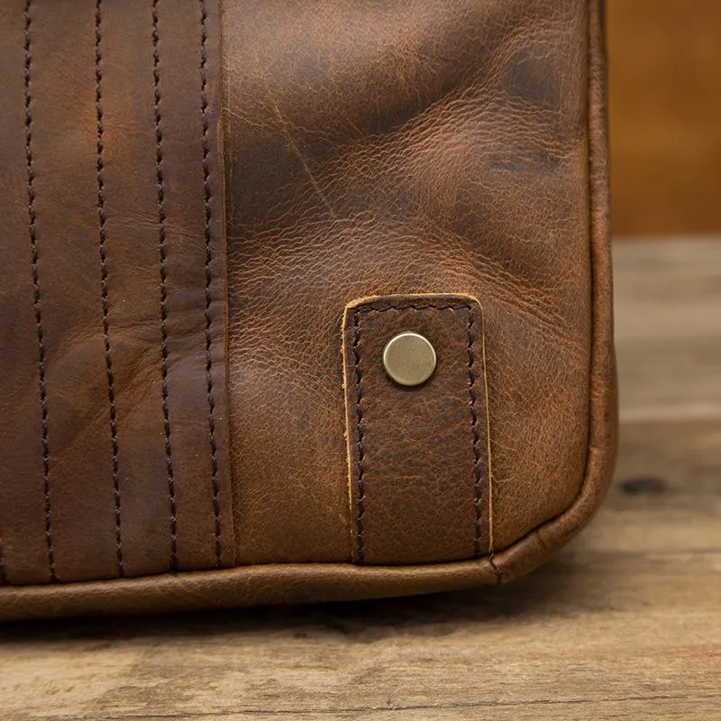 Vintage Brown Leather Mens Small Vertical Side Bags Courier Bag Messenger Bag For Men