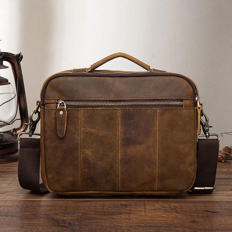 Vintage Brown Leather Small Messenger Bag Small Side Bag Shoulder Bag For Men