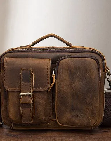 Vintage Brown Leather Small Messenger Bag Small Side Bag Shoulder Bag For Men