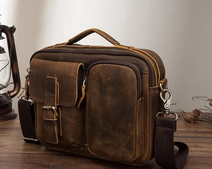 Vintage Brown Leather Small Messenger Bag Small Side Bag Shoulder Bag For Men