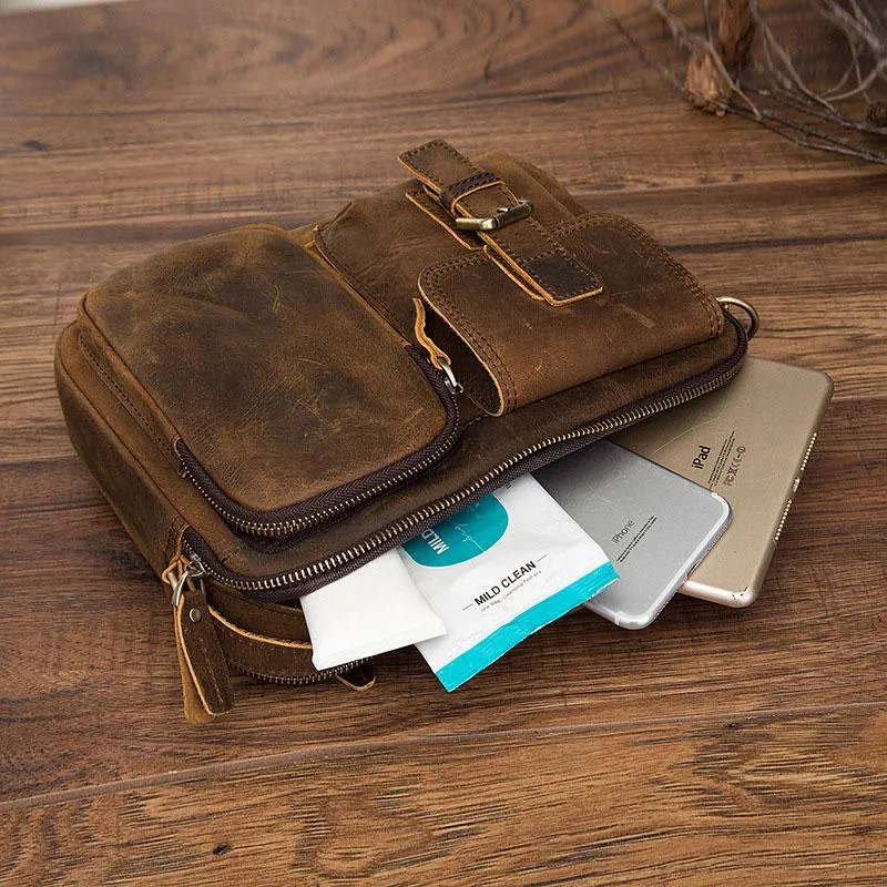 Vintage Brown Leather Small Messenger Bag Small Side Bag Shoulder Bag For Men