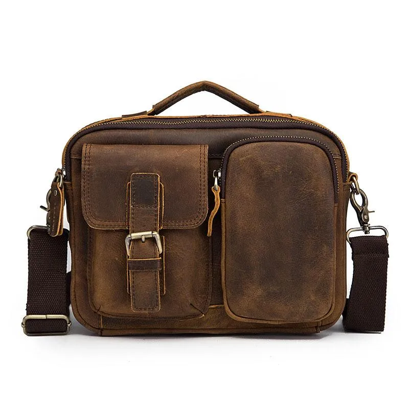 Vintage Brown Leather Small Messenger Bag Small Side Bag Shoulder Bag For Men