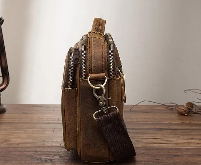Vintage Brown Leather Small Messenger Bag Small Side Bag Shoulder Bag For Men