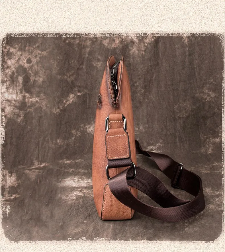 Vintage Coffee LEATHER MEN'S Small Side bag Brown Vertical Phone Bag MESSENGER BAG Courier Bag FOR MEN
