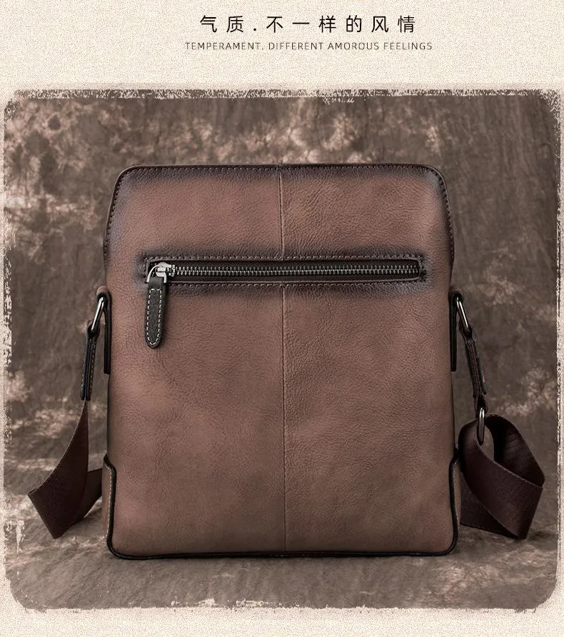 Vintage Coffee LEATHER MEN'S Small Side bag Brown Vertical Phone Bag MESSENGER BAG Courier Bag FOR MEN