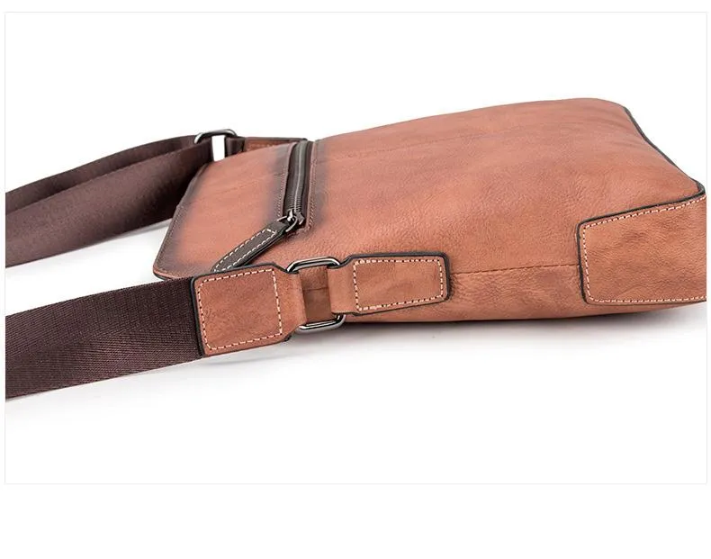 Vintage Coffee LEATHER MEN'S Small Side bag Brown Vertical Phone Bag MESSENGER BAG Courier Bag FOR MEN