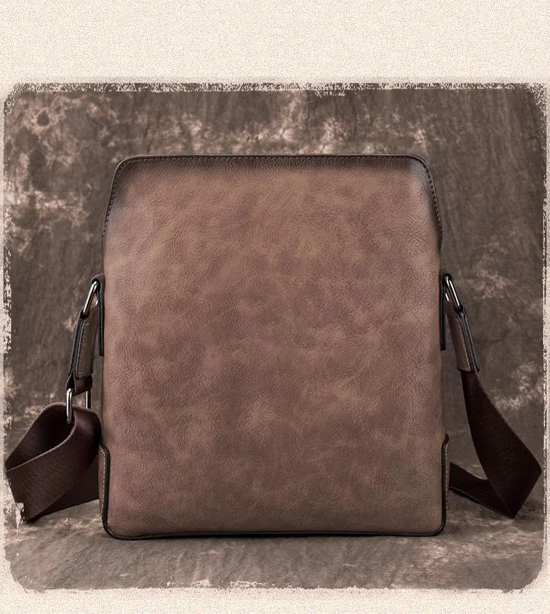 Vintage Coffee LEATHER MEN'S Small Side bag Brown Vertical Phone Bag MESSENGER BAG Courier Bag FOR MEN