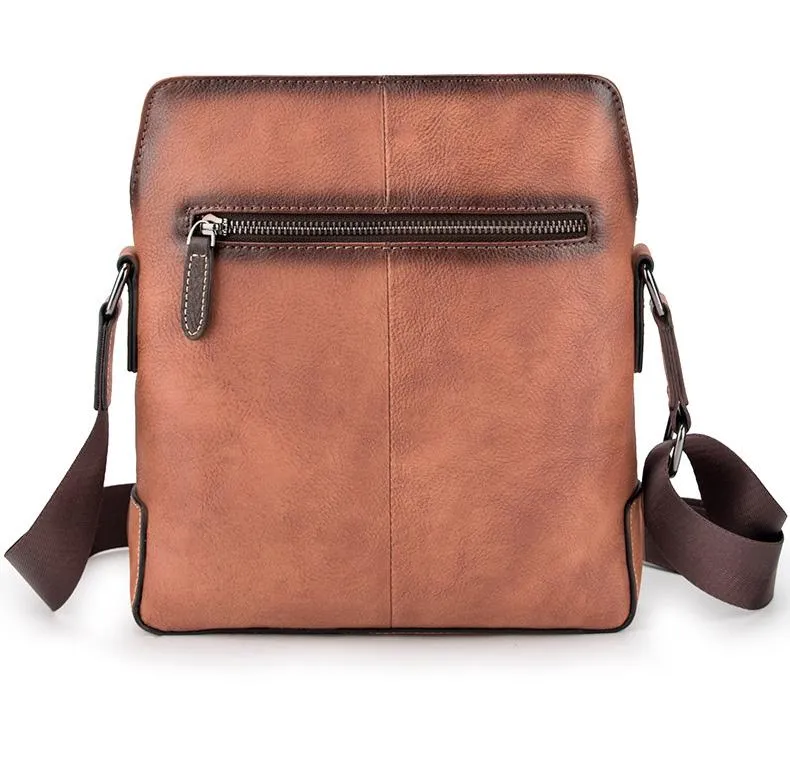 Vintage Coffee LEATHER MEN'S Small Side bag Brown Vertical Phone Bag MESSENGER BAG Courier Bag FOR MEN