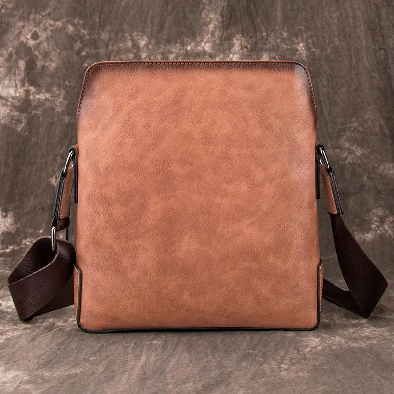 Vintage Coffee LEATHER MEN'S Small Side bag Brown Vertical Phone Bag MESSENGER BAG Courier Bag FOR MEN