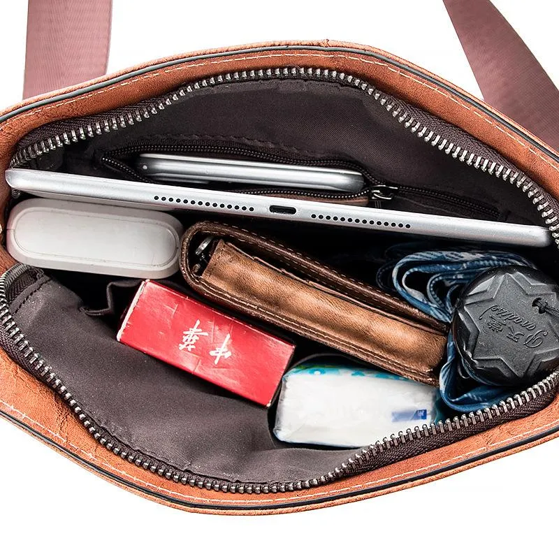 Vintage Coffee LEATHER MEN'S Small Side bag Brown Vertical Phone Bag MESSENGER BAG Courier Bag FOR MEN