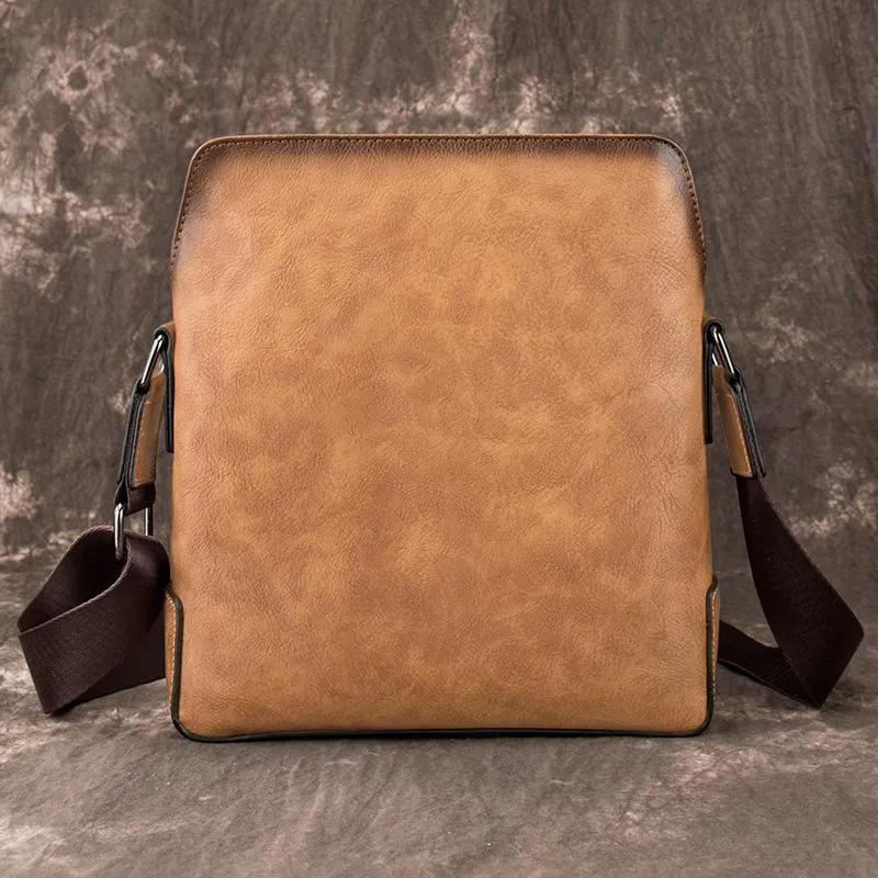 Vintage Coffee LEATHER MEN'S Small Side bag Brown Vertical Phone Bag MESSENGER BAG Courier Bag FOR MEN